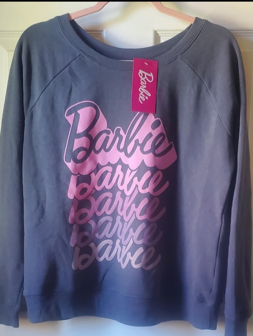 New Women's BARBIE Sweatshirt Grey & Pink
